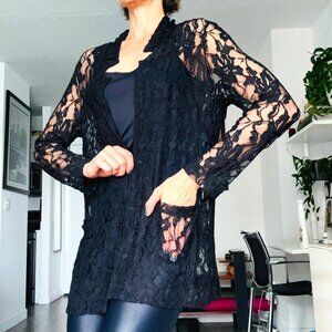Black Floral Stretch Lace Sheer Fabric Jacket - New